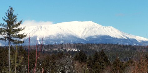 Maine's majestic Mount Katahdin as seen from ITS 86. Note the snow blowing off the summit