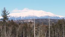Maine's majestic Mount Katahdin as seen from ITS 86. Note the snow blowing off the summit - this was a below zero and windy day